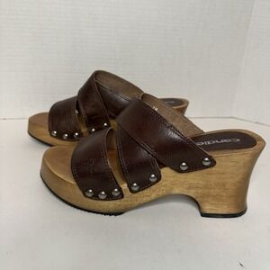 Y2K Candies Brown Leather Chunky Wood 3" Heeled Platform Sandals Sz. 7M
